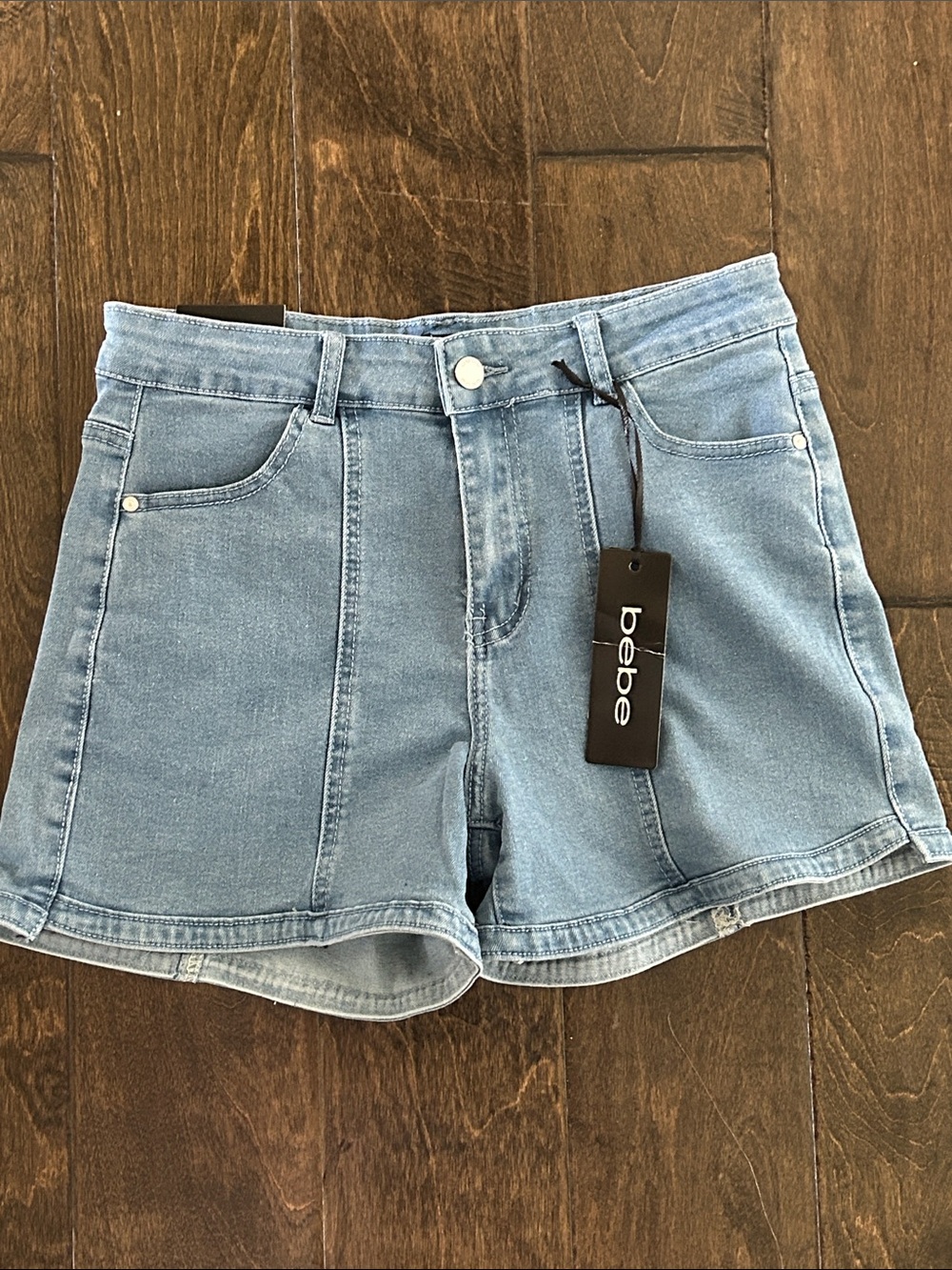 bebe Light Wash Denim High-Rise Shorts